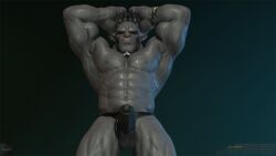 2016 3d 5_fingers abs animated anthro armpits balls biceps biped black_background black_bottomwear black_clothing black_penis black_underwear bouncing_balls bracelet cowboy_shot dancing dark-skinned_male dark_skin darkviper199027 erect_nipples erection gold_bracelet grey_balls grey_nipples grey_skin hands_above_head humanoid humanoid_penis jewelry looking_at_viewer loop low-angle_view male male_only muscular muscular_male navel necklace nipples orc orc_male partially_retracted_foreskin pecs penis penis_pointing_at_viewer simple_background solo solo_male standing sweat thong topless tusks uncut underwear_aside watermark wet