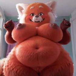 2d ai_assisted ai_generated animated anthro belly_bouncing belly_button big_belly big_nipples bouncing_breasts breasts_jiggling brown_eyes chubby chubby_female culosito disney female front_view furry furry_female hands_behind_head hyper_hips looking_at_viewer low-angle_view massive_breasts mei_lee obese obese_female open_mouth overweight overweight_female pixar presenting_boobs pussy red_fur red_panda saggy_breasts smile solo tagme thick_thighs turning_red vagina video