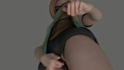 3d black_shorts blender breasts darcy_redd glasses looking_at_viewer looking_down nipples no_bra no_panties pulling_clothing pussy shirt_pull short_shorts shorts shorts_pull small_breasts stomach t-shirt up_shirt upshorts