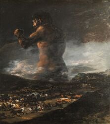 1800s 1boy beard cattle crowd crowd_watching dog domestic_dog fine_art francesco_goya giant horse muscular muscular_male nude_male oil_painting panic tagme traditional_media_(artwork)