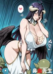 1girls ai_generated albedo_(overlord) black_hair breasts cleavage curvaceous curvy curvy_figure goblin hanajisensei horn huge_breasts imminent_gangbang mature mature_female mature_woman milf overlord_(maruyama) pubic_hair thick_thighs yellow_eyes 鼻血先生