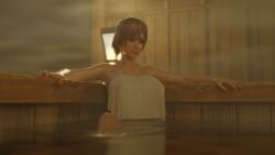 1girls 3d dead_or_alive female honoka_(doa) huge_breasts onsen pink_eyes pink_hair solo solo_female solo_focus steam voyss3d water wet_body