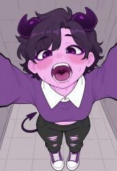 ai_generated civitai grabbing_viewer jellybean_(mcyt) open_mouth prevore saliva uvula viewer_pov