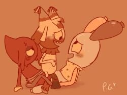 2boys1girl acrobat animate_inanimate blot_(dandy's_world) blush clown dandy's_world female_penetrated ibispaintx limited_palette looey_(dandy's_world) male_penetrating_female mime not_furry orange_background orgy privategyre roblox self_upload tagme threesome yatta_(dandy's_world)