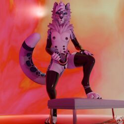 1:1 abstract_background absurd_res andromorph anthro bad_dragon bedroom_eyes belly_nipples bench blender_(artwork) blender_eevee blue_body blue_eyes blue_fur blue_spots clothing digital_media_(artwork) dildo dominant dominant_andromorph dominant_intersex ear_piercing fangs felid fingerless_gloves fur furgonomics genitals gloves handwear hi_res industrial_piercing intersex knot knotted_dildo latex latex_clothing latex_gloves latex_handwear latex_legwear latex_thigh_highs legwear looking_at_viewer mammal multi_nipple narrowed_eyes navel navel_piercing nipple_piercing nipples nude nude_andromorph nude_anthro pantherine piercing pinup pose purple_body purple_flesh purple_fur purple_spots pussy seductive sex_toy smile smug_grin snow_leopard solo solo_focus somesnowleopard spots strapon teeth terra_(bad_dragon) thigh_highs white_body white_fur
