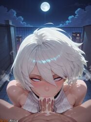 1boy 1boy1girl 1girls 2025 2b :>= abs ai_generated anime anime_girl anime_style arisua artist_name bangs bare_shoulders big_breasts blue_eyes blush breasts cum cum_in_mouth cum_in_nose curvy curvy_body curvy_female deepthroat earrings emotionless erection expressionless fellatio female female female_focus full_moon hair_between_eyes half-closed_eyes high_quality high_resolution highres large_breasts lips lipstick looking_at_viewer male moon navel nier nier:_automata nier_(series) night night_sky open_mouth oral orange_eyes outdoors overflow patreon patreon_username penis perfect_body plump pov rolling_eyes saliva sexy shiny shiny_skin short_hair skindentation sky solo_focus steam steaming_body straight straight sweater uncensored virgin_killer_sweater watermark white_hair yorha_2b
