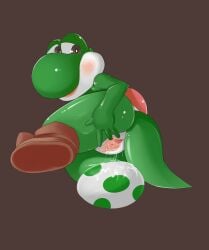 1girls 2018 anthro ass blush bodily_fluids boots brown_background brown_boots brown_clothing brown_footwear clitoris clothing egg egg_laying female female_anthro female_only footwear genital_fluids genitals glistening_body green_yoshi grey_eyes hi_res looking_at_viewer lying mario_(series) mostly_nude nintendo on_side plantigrade presenting presenting_pussy pussy pussy_juice_string pyu_ta08 scalie shoes simple_background solo spread_pussy spreading urethra vaginal_fluids yoshi yoshi_egg