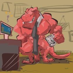1:1 anthro barazoku big_pecs dinosaur dinosaur_office erection hi_res huge_pecs male mostly_nude muscular necktie office pecs prehistoric_species reptile scalie solo terry_(dinosaur_office) theropod tyrannosaurid tyrannosauroid tyrannosaurus tyrannosaurus_rex wetyuip
