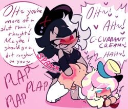 cookie_run cookie_run_ovenbreak currant_cream_cookie dominant_female female goth goth_girl male pastel_meringue_cookie pegging spanking submissive_male tirazyy