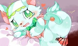 bed blush canine censored chest_tuft crying faceless_male female fluffy fluffy_tail fur green_eyes green_fur heart jewelpet jewelpet_(species) male mammal meru milky_(jewelpet) penis pink_fur pussy raised_leg ribbons sanrio sex spread_legs spreading straight tears tuft