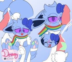 absurd_res after_sex artist_watermark ball_tuft balls blue_body blue_fur blush bodily_fluids body_worship bow_ribbon closed_eyes covering covering_face cum cum_in_ass cum_inside cum_on_penis demmy duo eevee eeveelution erection eyewear faceless_character faceless_male fan_character fangs feral feral_on_feral first_person_view fur generation_1_pokemon generation_6_pokemon genital_fluids genital_worship genitals glasses grabbing_both_legs hi_res inner_ear_fluff leg_grab looking_at_another looking_at_partner looking_at_viewer male male/male male_on_feral mammal masturbation multicolored_scarf multiple_panels nintendo nixie_(character) open_mouth pawpads paws penile penis penis_on_face penis_worship pokemon pokemon_(species) polveon_(character) purple_eyes purple_sclera rear_view ribbons_(anatomy) scarf shy speech_bubble spread_legs spreading sweat sweatdrop sylveon tail teeth tongue tongue_out tuft wrapped_legs wrapping_around