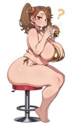 30bagsofballs ai_generated ass bar_stool bbw belly belly_button big_ass big_breasts big_butt bikini bikini_bottom bikini_top bottom_heavy breasts brown_hair burger cheek_bulge chubby curvy cute cute_face eating female full_body golden_bikini gundam_build_fighters_try hair_ornament holding_burger huge_ass huge_boobs huge_breasts huge_butt huge_hips huge_thighs large_breasts long_eyelashes looking_at_viewer munching no_background plump puffy_cheeks question_mark sazaki_kaoruko seated sideways sideways_glance simple_background sitting sitting_on_chair sitting_on_stool skindentation stool thick_thighs top_heavy twintails voluptuous white_background wide_hips