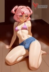 1futa 1girls 2d ai_generated ass bangs barefeet big_ass bra breasts doki_doki_literature_club erection erection_under_clothes erophoenix feet female female_focus full_body futanari looking_at_viewer looking_back natsuki_(doki_doki_literature_club) nude pale_skin pale_skinned_female patreon_username pink_eyes pink_hair small_breasts small_penis smile soles solo solo_female sweat thick thick_thighs toes uncensored