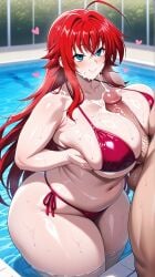1boy 1girls ai_generated astrawaifu big_breasts bikini blue_eyes chubby chubby_female cum cum_on_breasts cum_on_face curvy curvy_female curvy_figure female high_school_dxd huge_breasts large_breasts larger_male light-skinned_male male paizuri pale-skinned_female red_hair rias_gremory shorter_female size_difference swimming_pool swimsuit thick_hips thick_thighs titjob