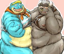 asterios bovine cattle crocodile crocodilian kotobuki makara male male_only mammal obese overweight reptile scalie sweat tokyo_afterschool_summoners