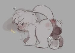 anthro anus balls bodily_fluids canid canine drooling ejaculation eye_bags genitals hair humanoid_genitalia male mammal masturbation nonbinary_(lore) penis puffy_anus saliva solo truemew