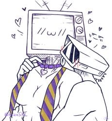 1boy 1girls after_sex black_and_white blush collar female love male simp_cameraman_(skibidi_toilet) skibidi_toilet tv_woman_(skibidi_toilet) wholesome