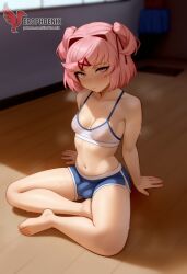 1futa 1girls 2d ai_generated ass bangs barefeet big_ass bra breasts doki_doki_literature_club erection erection_under_clothes erophoenix feet female female_focus full_body futanari looking_at_viewer looking_back natsuki_(doki_doki_literature_club) nude pale_skin pale_skinned_female patreon_username pink_eyes pink_hair small_breasts small_penis smile soles solo solo_female sweat thick thick_thighs toes uncensored