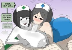 1boy 2girls assertive_female big_ass big_breasts blowjob blowjob_face blush blushing_at_viewer breasts bubble_butt curvy doctor doctorloops dominant_female domination fellatio fellatio_pov fellatio_through_another's_paizuri female ffm_threesome heart-shaped_pupils heart_eyes hospital huge_ass huge_breasts large_breasts male milf mona_(doctorloops) nipples nurse nurse_cap oc oral paizufella paizuri sex thick thick_thighs threesome veronica_(doctorloops) veronica_and_mona wide_hips