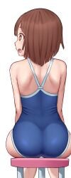 1girls artist_request ass big_ass chair fat_ass female_only from_behind highres huge_ass kitanaga legs looking_to_the_side medium_hair one-piece_swimsuit open_mouth sitting solo swimsuit thick_thighs thighs tongue ueno-san_wa_bukiyou