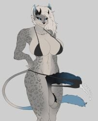 abs animal_genitalia animal_penis anthro ball_tuft balls big_breasts bikini black_sclera blue_eyes blue_penis bodily_fluids breasts bulge clothing equine_genitalia equine_penis felid futanari genital_fluids genitals gynomorph herm hi_res horn intersex leaking_precum leaking_through_clothing mammal pantherine pengurotic penis precum riva_(rivetstheblue) saggy_balls snow_leopard solo swimwear tuft two-piece_swimsuit vein veiny_penis