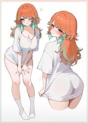 1girls ass breasts female hololive hololive_english hololive_myth koahri looking_at_viewer orange_hair oversized_shirt solo t-shirt tagme takanashi_kiara virtual_youtuber vtuber wink winking winking_at_viewer