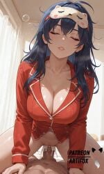 1boy 1boy1girl 1female 1female1male 1girls 1male ai_generated artifox athletic_male balls bed bedroom big_breasts big_breasts big_cock big_dick big_penis blue_hair blush bubbles closed_eyes cock cowgirl_position cum cum_filled cum_in_pussy cum_inside curtains dark-skinned_male dick female female filled_womb hi_res high_quality high_resolution highres huge_breasts huge_breasts long_hair looking_at_viewer miside mita_(miside) no_panties pale-skinned_female penis pussy pussy_penetration red_shirt red_topwear room sex sleep_bubble sleep_mask sleepy_mita_(miside) spread_legs sweat sweaty sweaty_body testicles thick_thighs uncensored warm_breath watermark wet_body wet_skin