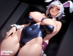 ai_generated battle_bunny_riven big_breasts bunny_costume bunny_ears cameltoe female female_focus huge_breasts league_of_legends riot_games softastro thick_thighs white_hair wide_hips