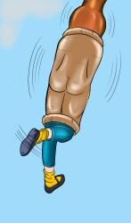 1girls android_18 ass big_ass big_butt black_shoes cell_(dragon_ball) dragon_ball_z female female_prey jeans large_ass prey_shaped_bulge pumping pumping_tail struggling struggling_prey struggling_to_get_out tail tail_bulge tail_vore vore yellow_socks