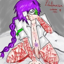 1boy blood_drip blood_in_mouth blood_stain cuts cuts_on_arms cuts_on_thighs edgy fhs fhsz3r0 fnafhs fnafhs_z3ro fnafhsrule34 fnafhsxxx gore guro long_hair male owynn_(fnafhs) pale-skinned_male pale_skin penis penis_out pubic_hair purple_hair self_harm self_harm_fetish solo solo_focus solo_male