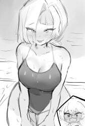 blushing kromer_(limbus_company) limbus_company migishita project_moon short_hair swimsuit tagme wide_hips