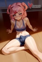 1futa 1girls 2d ai_generated ass bangs barefeet big_ass bra breasts doki_doki_literature_club erection erection_under_clothes erophoenix feet female female_focus full_body futanari looking_at_viewer looking_back natsuki_(doki_doki_literature_club) nude pale_skin pale_skinned_female patreon_username pink_eyes pink_hair small_breasts small_penis smile soles solo solo_female sweat thick thick_thighs toes uncensored