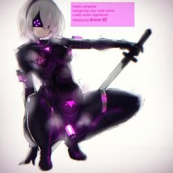 anal_insertion barcode_tattoo bodysuit breast_augmentation corruption dronification english_text female femsub katana mask nier:_automata pubic_tattoo shiny_clothes sword tagme tagme_(artist) text tight_clothing tube white_hair yorha_2b