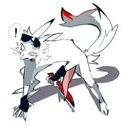 anthro bahamucho bahamutarosan1 karaine86 kemono red_eyes slit_penis slit_pupils white_body white_hair