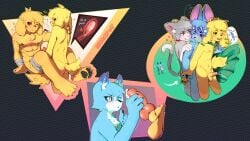 abs acenix akela blowjob blush boy boys canine cat_ears cum cute erection feline female flexvega gay heart huff los_compas man men mikecrack mikecrack.exe moaning moaning_in_pleasure moans muscular paws rioko size_difference threesome two_boys wagging_tail woman yellow_body yellow_fur
