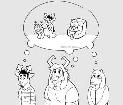 anal anthro antlers asgore_dreemurr bovid caprine chair chibi cuckquean deer deltarune fantasizing fantasy female furniture goat group horn humor male male/male mammal meme monochrome new_world_deer reindeer rudolph_holiday saintbullart sex thought_bubble toriel trio undertale_(series) voyeur