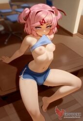 1futa 1girls 2d ai_generated ass bangs barefeet big_ass bra breasts doki_doki_literature_club erection erection_under_clothes erophoenix feet female female_focus full_body futanari looking_at_viewer looking_back natsuki_(doki_doki_literature_club) nude pale_skin pale_skinned_female patreon_username pink_eyes pink_hair small_breasts small_penis smile soles solo solo_female sweat thick thick_thighs toes uncensored