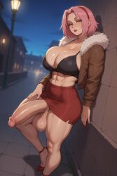 1futa 2025 abs ai_generated balls big_breasts big_penis blush bra curvy dickgirl futa_only futanari heels jacket jacket_open large_penis lipstick looking_at_viewer naruto naruto_(series) naruto_shippuden pink_hair precum prostitution sakura_haruno shadyfox short_hair skirt testicles thick_thighs veiny_penis voluptuous