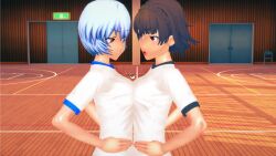 2girls 3d breast_press breasts breasts_pressed_against_partner catfight crossover guestyuri koikatsu makoto_niijima neon_genesis_evangelion persona persona_5 rei_ayanami school_uniform schoolgirl shin_megami_tensei sports_uniform teacher_and_student yuri