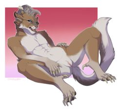 anthro charr compass_(artist) cuntboy feline guild_wars horn hybrid intersex looking_at_viewer mammal nude pussy solo spread_legs spreading video_games wars