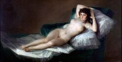 1800s 1girls art bed bedroom boobs boobs_out breasts commission commission_art fine_art first_porn_of_artist francesco_goya medium_breasts navel nude_female oil_painting painting_(artwork) pillow pillows pubic_hair pubic_hair_peek realistic realistic_breast_size realistic_proportions tagme traditional_media_(artwork)