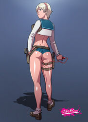 1girls artist_name ass belt blonde blonde_hair blue_eyes capcom female female_only firearm full_body gun handgun harness high_resolution hips hotpants legs looking_at_viewer looking_back resident_evil resident_evil_6 revealing_clothes sex_toy shadow sherry_birkin shoes short_hair socks solo standing tekuho thighs vibrator weapon web_address