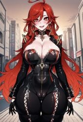 1girls ai_generated big_breasts deviantart female genshin_impact long_hair mavuika_(genshin_impact) red_hair smile