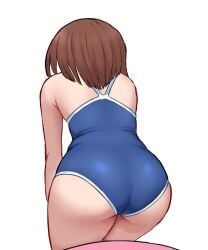 1girls artist_request ass bent_over big_ass chair competition_swimsuit fat_ass female female_only highres huge_ass kitanaga legs medium_hair one-piece_swimsuit solo swimsuit thick_thighs thighs ueno-san_wa_bukiyou voluptuous