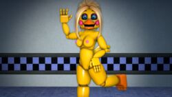 2017 3d animatronic anthro avian beak bird blue_eyes breasts chicken feathers female five_nights_at_freddy's five_nights_at_freddy's_2 furry highres looking_at_viewer machine nipples non-mammal_breasts nude on_one_leg open_mouth pinup pose pussy robot solo source_filmmaker standing tail_feathers toy_chica_(fnaf) xboxking37