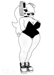 big_breasts black_and_white bunnysuit cube_459_(geometry_dash) drawing femgram geometry_dash milogd thick_thighs