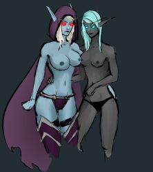 2girls blizzard_entertainment blonde_hair blood_elf blue_skin death_knight forsaken misswinter multiple_girls nude sylvanas_windrunner undead undead_(warcraft) warcraft world_of_warcraft