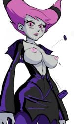 1girls breasts breasts_out cumoon female female_only jinx_(dc) nipples solo teen_titans topless wardrobe_malfunction