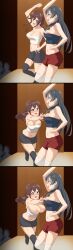 agano_(kantai_collection) breasts brown_hair brunette_hair dance dancer dancing embarrassed exposed_breasts female kantai_collection noshiro_(kantai_collection) sarura tube_top tubetop wardrobe_malfunction