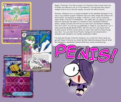 1boy chibi dialogue explaining funny gameplay_mechanics gardevoir glasses hair_over_one_eye hex-kun_(sexthehex) hi_res kirlia meta_humor musk no_sex penis pokémon_(species) pokemon pokemon_(species) pokemon_trading_card_game purple_hair sexthehex sweat tcg